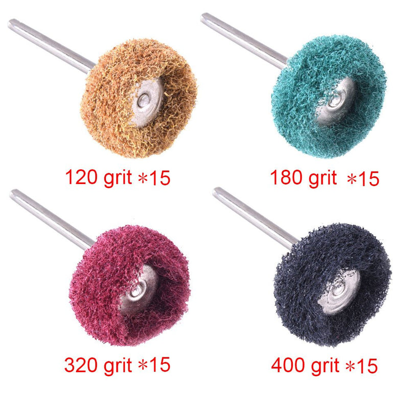 SIQUK Pack of 60 Abrasive Polishing Discs Scouring Sponge Polishing Disc Grit 120 180 320 400 for Dremel Rotary Tools