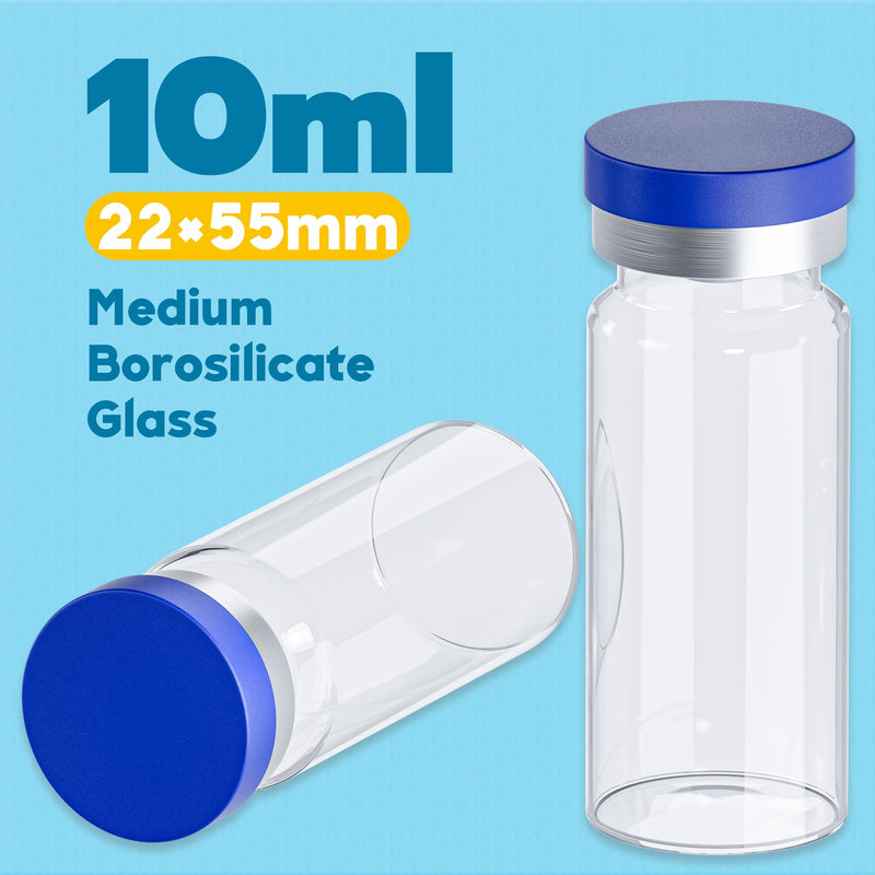 10mL Vials for Injections with Self-Healing Injection Port and Sealed Cap | Sterile Glass Small Vials and Flip Off Aluminum Cap, Liquid Sample Bottles (Empty Vial, No Liquid), 50 Pcs 10ml