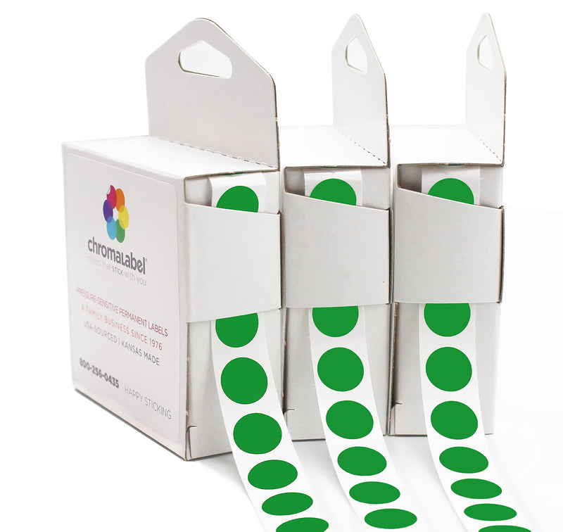 ChromaLabel 0.50 Inch Standard Green Permanent Adhesive Color Code Dot Label Kit, 1000 Stickers per Dispenser Box, 3 Pack