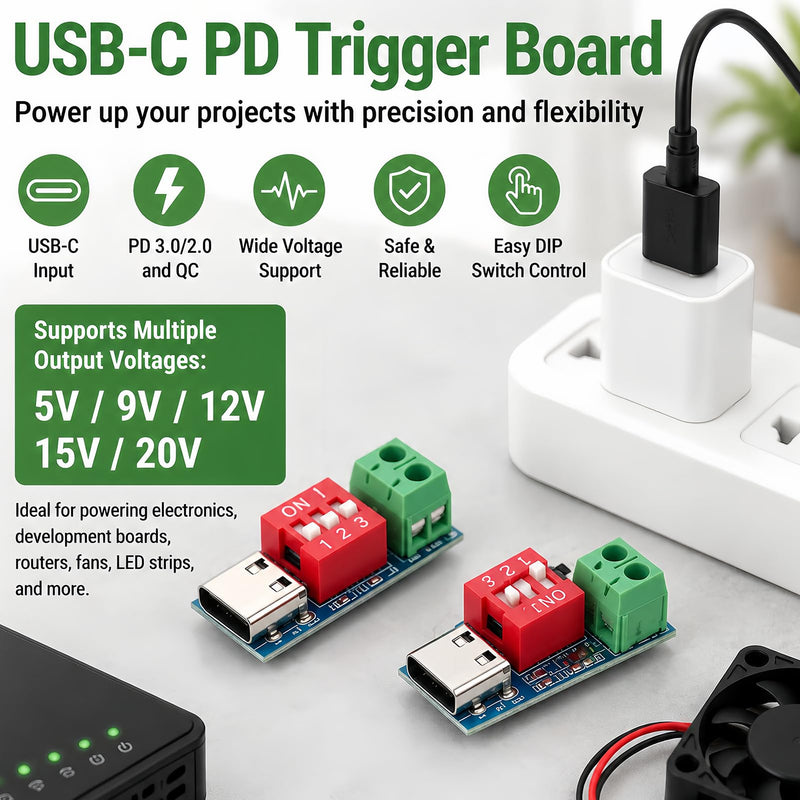 Pack of 5 USB C PD Trigger Board Module, Adjustable USB C 5V Module, PD/QC Decoy Board with DIP Switch, PCB Converter Board USB C, Quick Charge Module USB C, PD Quick Charge Test Board