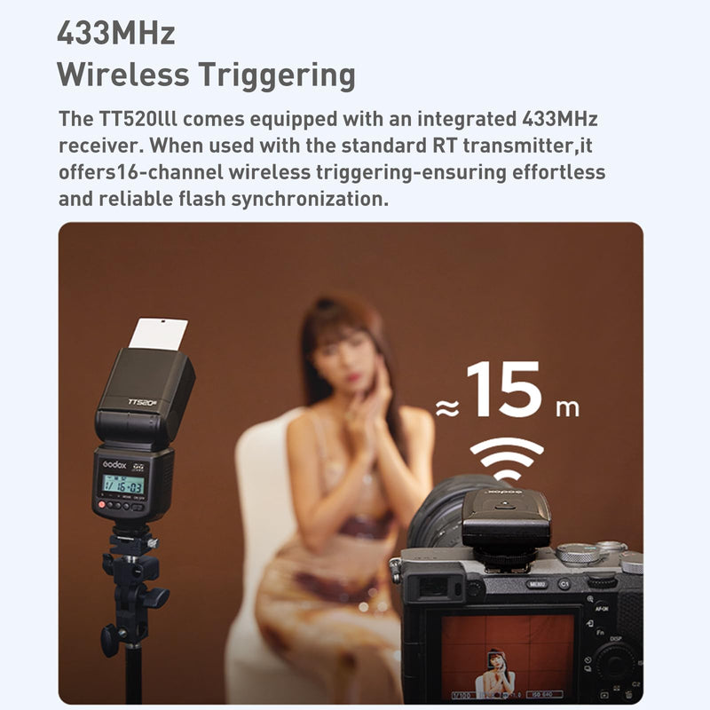 Godox TT520III Universal Hot Shoe Flash - Manual Flash with RT-16 Wireless Transmitter,Compatible for Canon Nikon Sony Pentax Olympus Fuji Panasonic Camera(GODOX TT520II Upgraded Version)