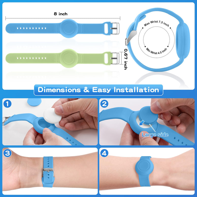 Waterproof Air Tag Bracelet for Kids(2 Pack), Soft Silicone Air Tag Hidden Wristband Kids, Lightweight GPS Tracker Compatible with Apple AirTag (Grow in Dark Blue & Green) ‎‎‎‎‎‎Grow in Dark Blue & Green