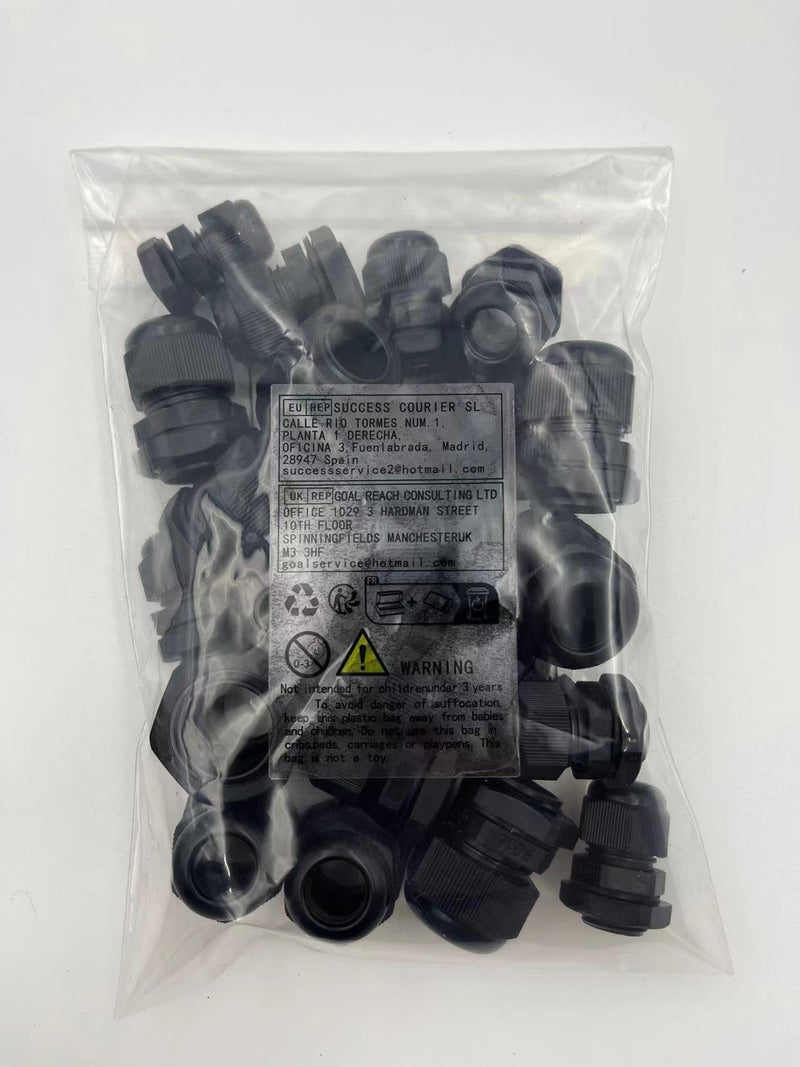25 piece cable gland set, adjustable cable gland, waterproof, nylon cable glands with locking nuts, black cable connectors - PG7/PG9/PG11/PG13.5/PG16