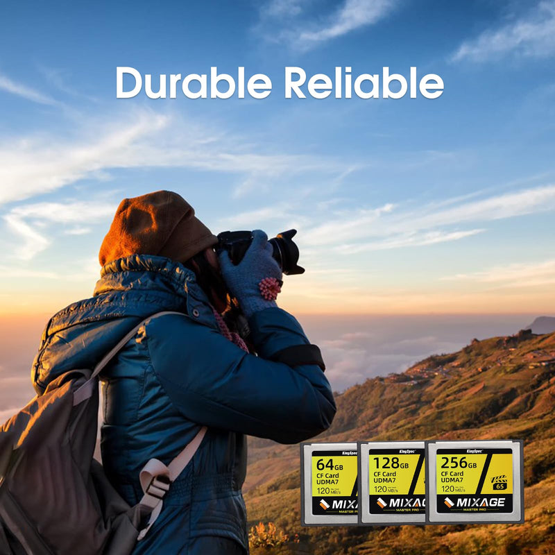 MIXAGE 256GB CompactFlash Card UDMA7, 120MB/s Read 65MB/s Write, 340TB TBW, for Canon Nikon Hasselblad DSLR Cameras