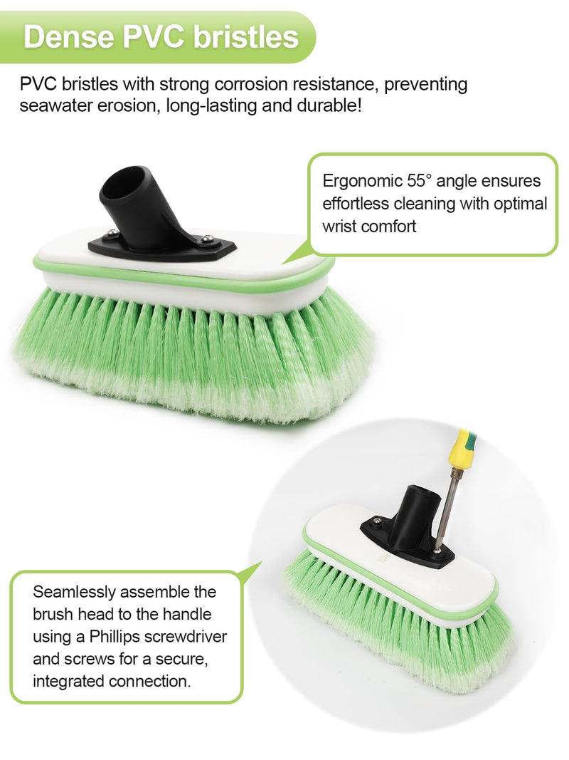 Boat Brush Telescoping Handle 4 Section Marine Scrub Extendable 20" to 62" Metal Connector Deck Auto Window Wall Floor Cleaning Heavy Duty 9.5" x 4.7"x3.5" Head