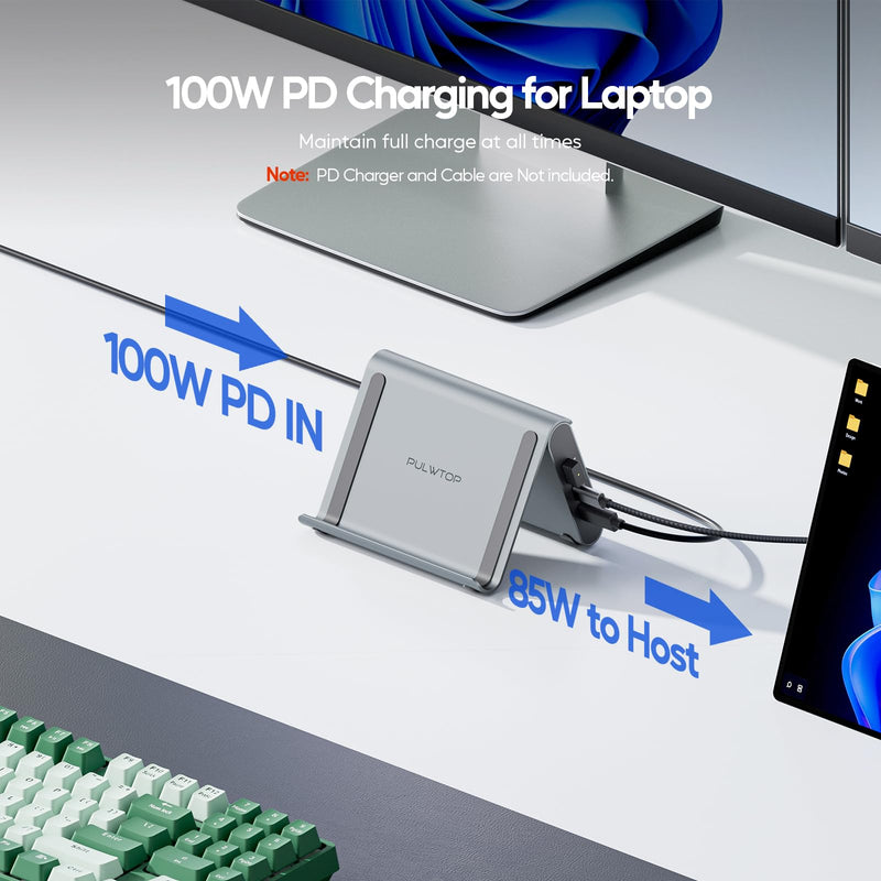 USB C Docking Station Dual Monitor, PULWTOP Laptop Dock for Windows, Laptop Docking Staion Stand with 2xHDMI 4K,3xUSB-C/A 10Gbps,2xUSB-A 5Gbps,RJ45,PD for Surface Pro11/10/9/8/Dell/HP/Lenovo/Asus/Acer