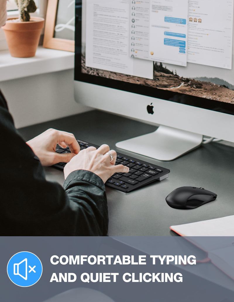 TECKNET Wireless Keyboard and Mouse Combo, Mini Cordless Computer Keyboard and Mouse Set 2.4GHz, Silent Adjustable 1600 DPI, Quiet Click, Lag-Free for Computer, Laptop, PC, Windows, Mac, Chrome OS Black