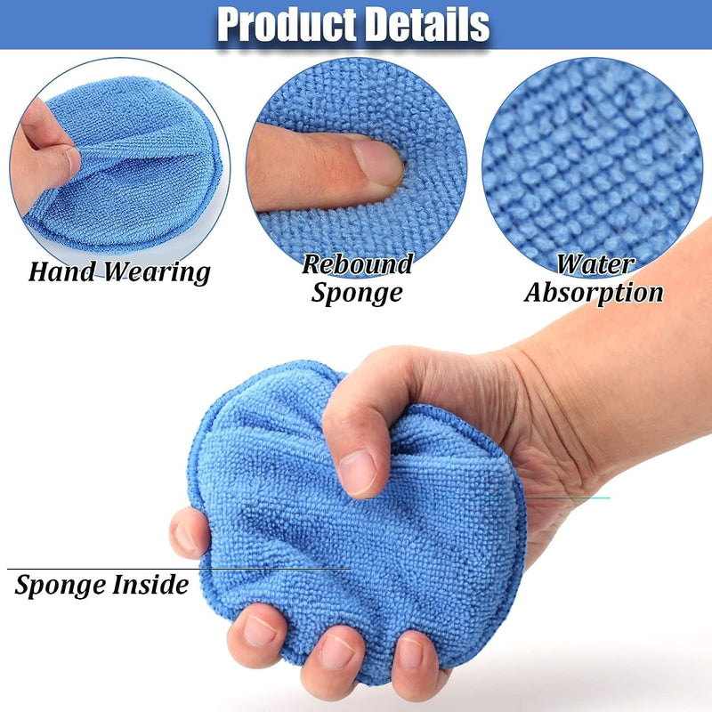 Microfiber Wax Applicator Pads, Car Wax Applicator with Finger Pocket, Buffing & Detail Polishing Foam Pads for Car Cleaning and Fine Polishing (5 inch, 6 Pack) Blue-1