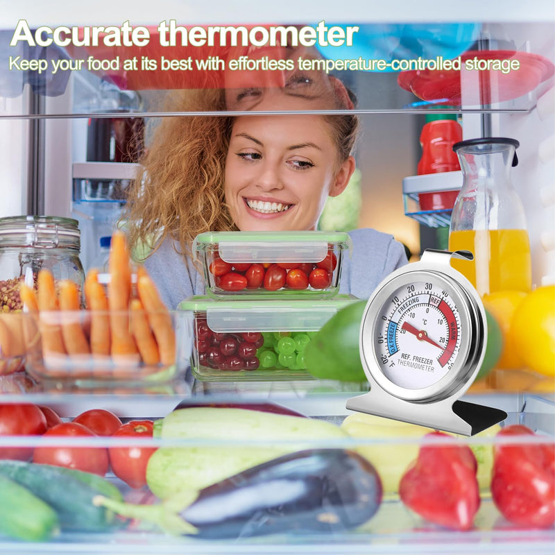 12 Pack Refrigerator Freezer Thermometer Classic Large Dial Fridge Thermometer Stainless Steel Kitchen Cooking Thermometers with Red Indicator -20 ℉ to 80 ℉/ -30 ℃ to 30 ℃