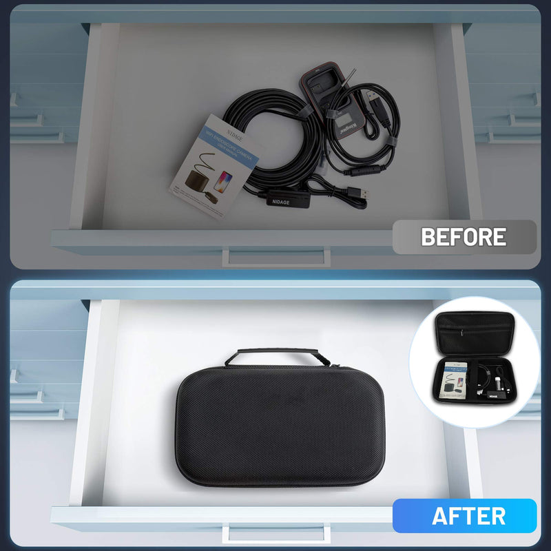 Original Endoscope Tool Case, Upgrad Large Capacity Hardshell Carrying Bag Storage Case Compatible with WiFi Borescope, 4.3in Inspection Camera with Cable Less Than 10M, Otoscope, Black Toolbox
