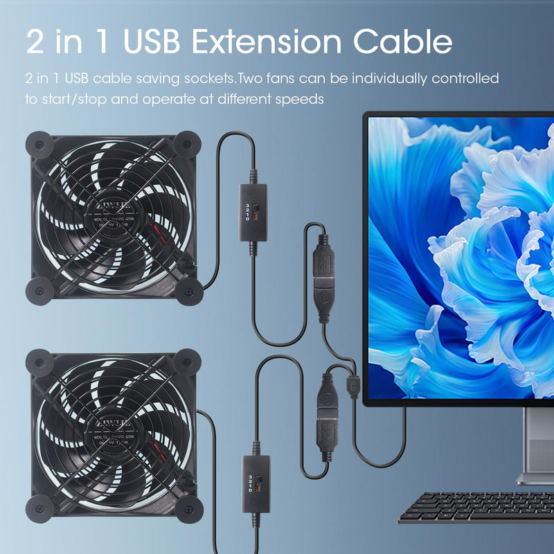 Quiet Dual 120mm USB Fan 5V with USB Extension Cable Dual Ball Bearings Cooling Fan for Router TV Box Micro Computer Cabinet Cooling