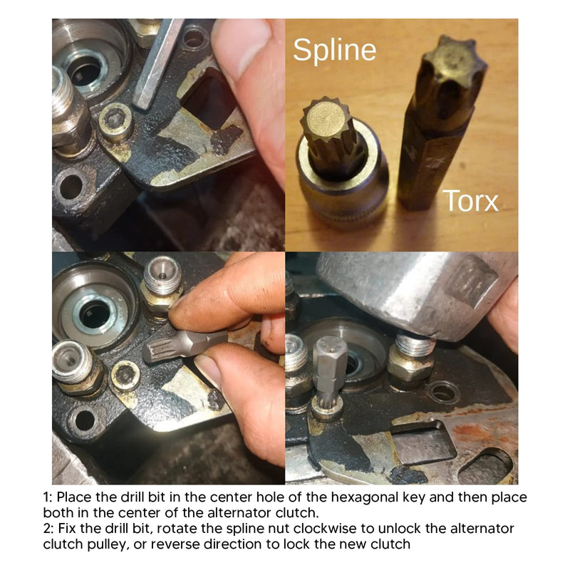 Acouto Alternator Pulley Drill Bit Alternator Pulley Wrench Kit 33 Teeth Spline Socket Drill Bit Puller Remover Tool