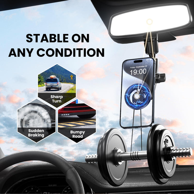 Magnetic Phone Holder for Car, Rear View Mirror Phone Holder, 360° Rotating Car Phone Holder Mount, Compatible with iPhone 15/14/13/12 Series and All Phones with Magsafe Case or Metal Ring magnetic