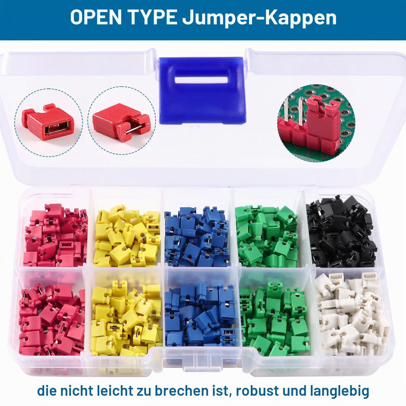 VooGenzek 600 Pieces 6 Colors 2.54 mm Computer Jumper Caps Shunts Short Circuit Cap, 2.54 mm Short Circuit Jumper Caps, Jumper Caps for PCB, 2-Terminal Open Top Jumper Cap, for Arduino PCB