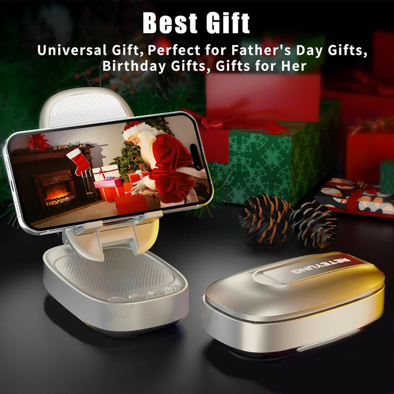 Gifts for Men,Cell Phone Stand with Wireless Bluetooth Speaker for Men with LED Atmosphere Light HD Surround Sound Speaker for Home,Office,Birthday,Anniversary,Compatible with iPhone/iPad Tablet Khaki