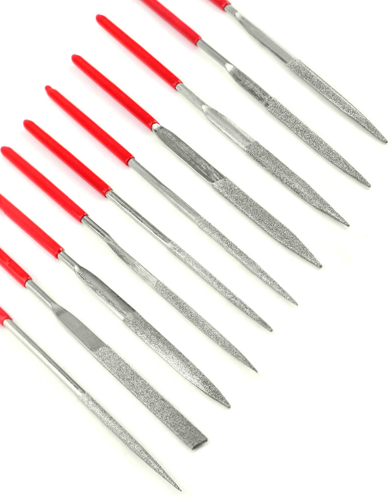 QWORK Diamond File Set, 3mmx140mm Needle Files Mini Diamond Files for Soft Metal Wood Stone Plastic, 10 Pieces