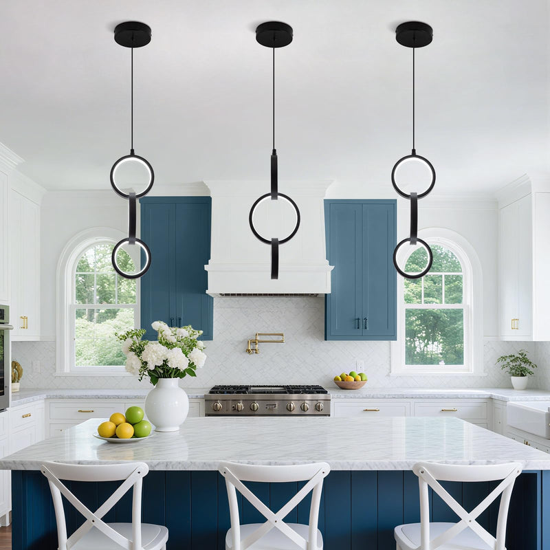 6000K Modern Led Pendant Light Fixture, 18W Black Spiral Led Pendant Lamp Chandelier Hanging Lamp,Adjustable Height Pendant Lights for Kitchen Dining Room Bedroom Kitchen Island, 1 Pack Black,6000K