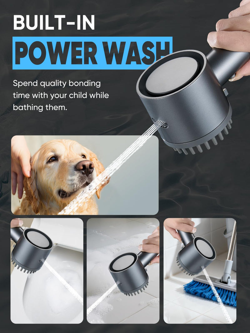 Cobbe Filtered Shower Head with Handheld, High Pressure 5-mode Showerhead with Filters, Built-in Power Wash for Hard Water - Remove Chlorine - Reduces Dry Itchy Skin, Gray Flow Rate 1.8 GPM