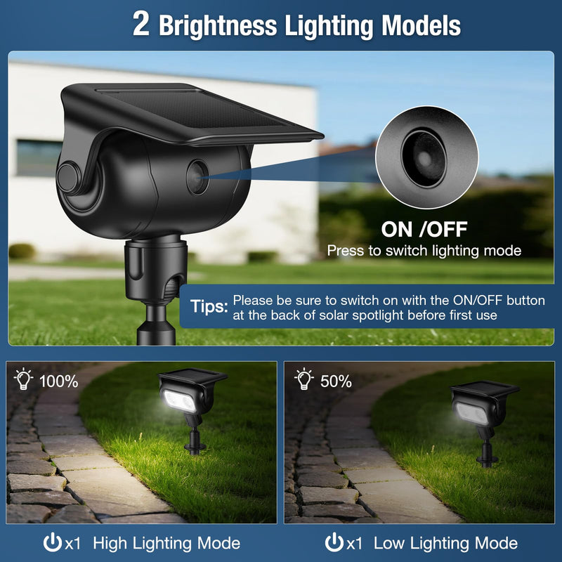 Solar Lights Outdoor, Motion Sensor Outdoor Solar Spotlights Waterproof, Outside Wall Lights, Outdoor Lights Solar Powered for Garden/Patio/Yard/Lawn/Backyard, Warm Yellow Light, 2 Packs Yellow-2 Pack Black