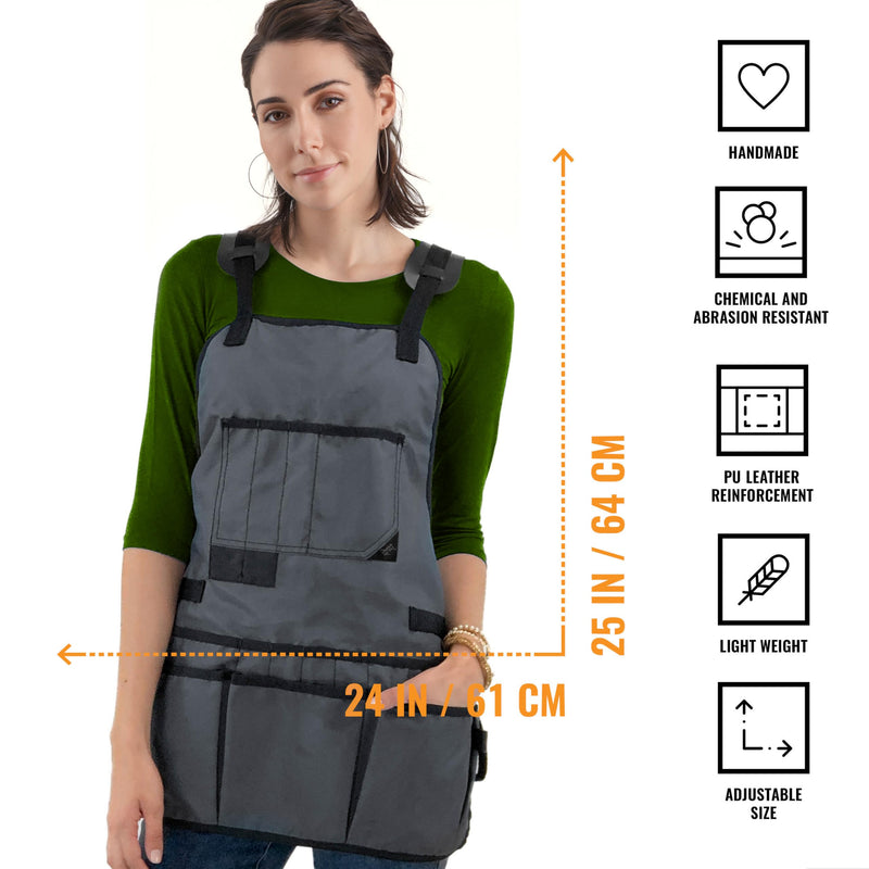 Under NY Sky Tool Apron – Magnetic Tool Holder – Heavy Duty Gray Oxford Canvas – Cross-Back – 18 Pockets – Adjustable for Men, Women – Pro Mechanic, Woodworker, Carpenter, Electrician, Gardener Apron