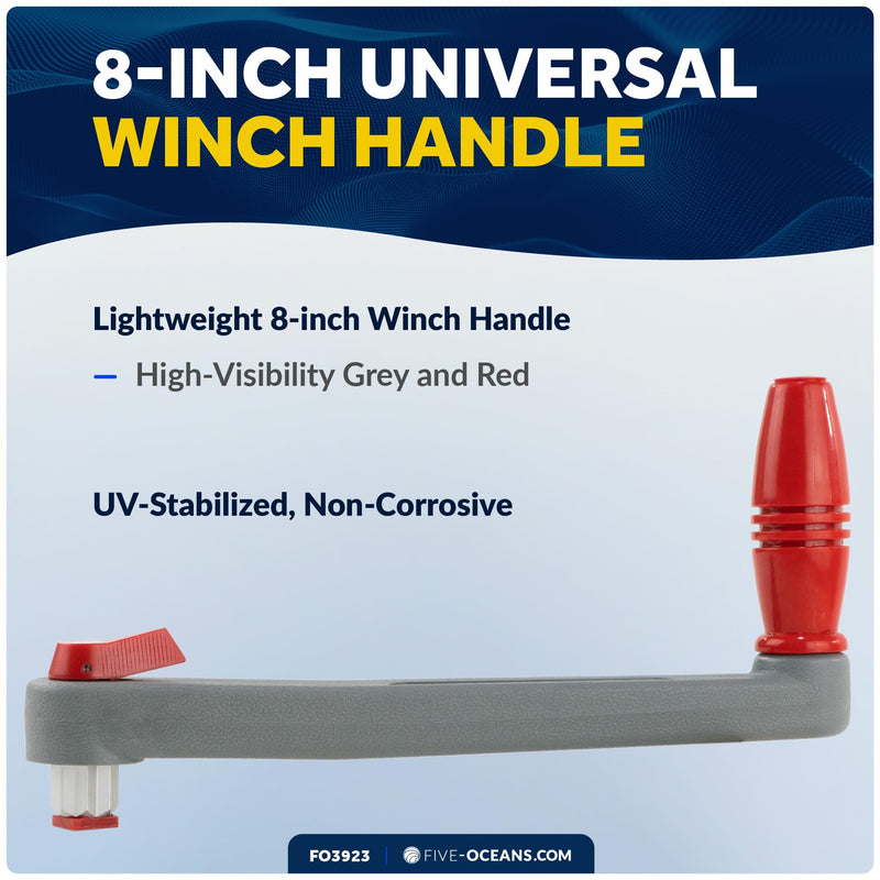 Five Oceans Sailboat Winch Handle, Universal Floating Winch Handle, Lock–in Mechanism, Lightweight and Strong, Fiberglass Reinforced Plastic 8" Gray & Red (1 Pack)