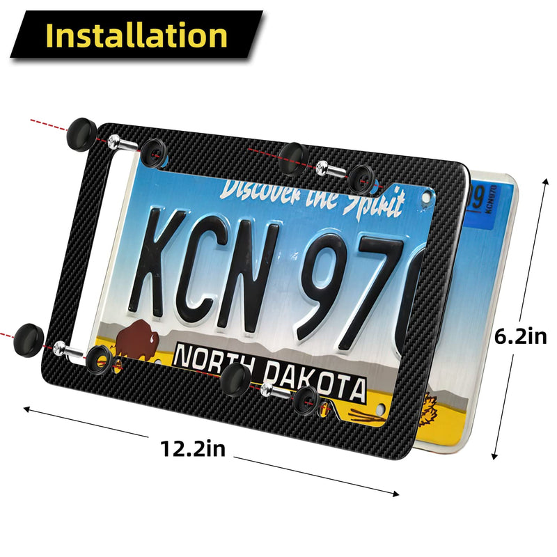 Black Carbon Fiber License Plate Frame, 2 Pack Glossy Waterproof Plastic Number Plate Frame Print Carbon Fiber Pattern for Man and Women (with Fasteners and Screws)