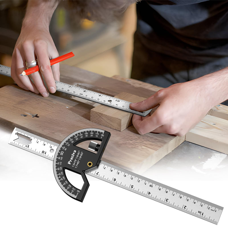 Protractor, stop square Preciva universal combination square with ruler stop for precise marking and drawing with multi-angle stop ruler protractor High-quality professional measuring tool