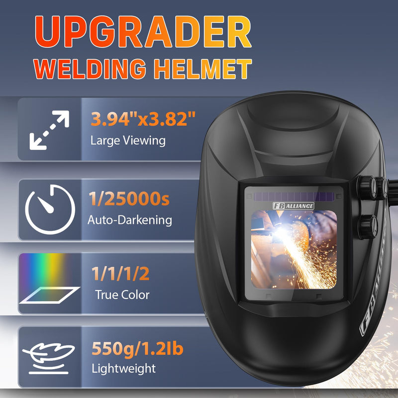 3.94”×3.82” Large Viewing Welding Helmet, True Color Auto Darkening Welding Helmet, Solar/Rechargeable Battery Power Welding Hood With 4 Arc Sensor, Wide Shade 4/5-9/9-13 Welding Mask For TIG MIG ARC POP-Q109