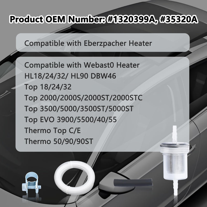 16.4Ft Diesel Heater Fuel Line Kit OEM# 1320399A 35320A,Include Fuel Hose+Inline Fuel Filter+Connecting Hoses+Fuel Line Clamps,Fuel Line Repair Kit Diesel Heater Accessories