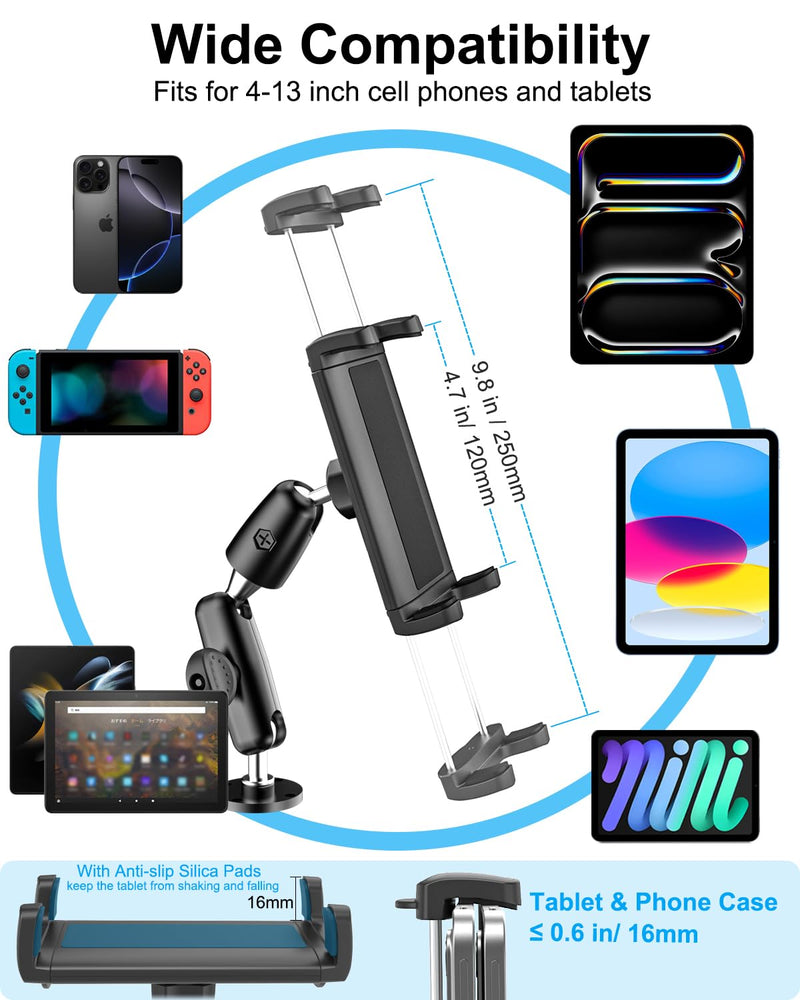 Bathroom Tablet Wall Holder, [Retractable & Rotatable Arm] Sturdy Tablet Wall Mount, Heavy Duty Soak Wall Stand for iPad Pro 13 12.9 Air Mini, Galexy Tab/Z Fold, iPhone, 4-13" Tablets