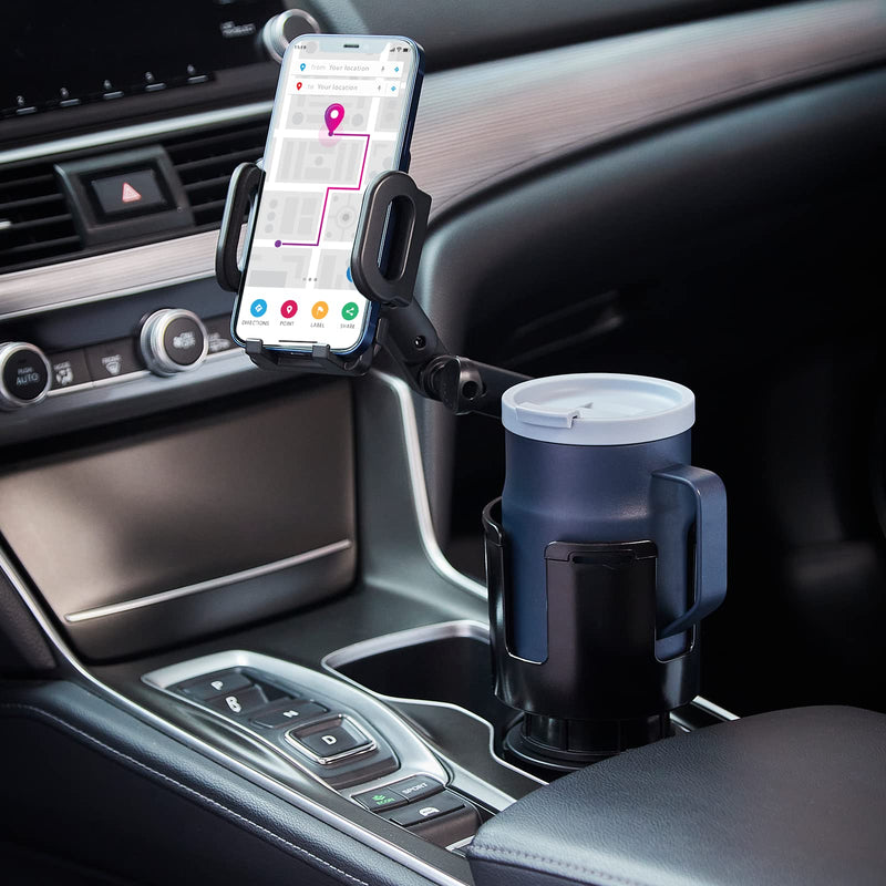 Car Cup Holder Expander Adjustable Base with Phone Mount THIS HILL 360° Rotation Cup Holder Cell Phone Holder for Car Compatible with iPhone All Smartphones 3.78"-1