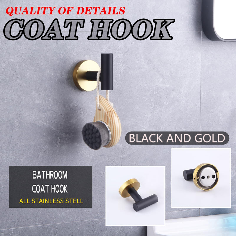 GERZWY Bathroom 3-Pieces Hardware Accessories Sets (Coat Hook 12-Inch Towel Bar Toilet Paper Holder) SUS 304 Stainless Steel (Black & Gold) AG111C(30.5) 7B5B-3BD Black & Gold