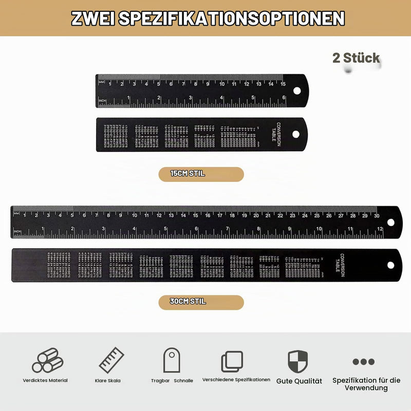 Metal Ruler, 30 cm, 15 cm, Steel Ruler, Metal Ruler, Double Scale, Steel Ruler, Set of 2, Edge Measuring Tool Ruler (Black)