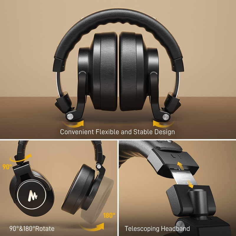 MAONO Studio Monitor Mixing DJ Headphones, 50mm Driver Professional Over Ear Wired Headset with 3.5mm to 6.35mm Jack for Guitar AMP, Piano, Music Production, Keyboard, Recording, Podcast, MH700 Black