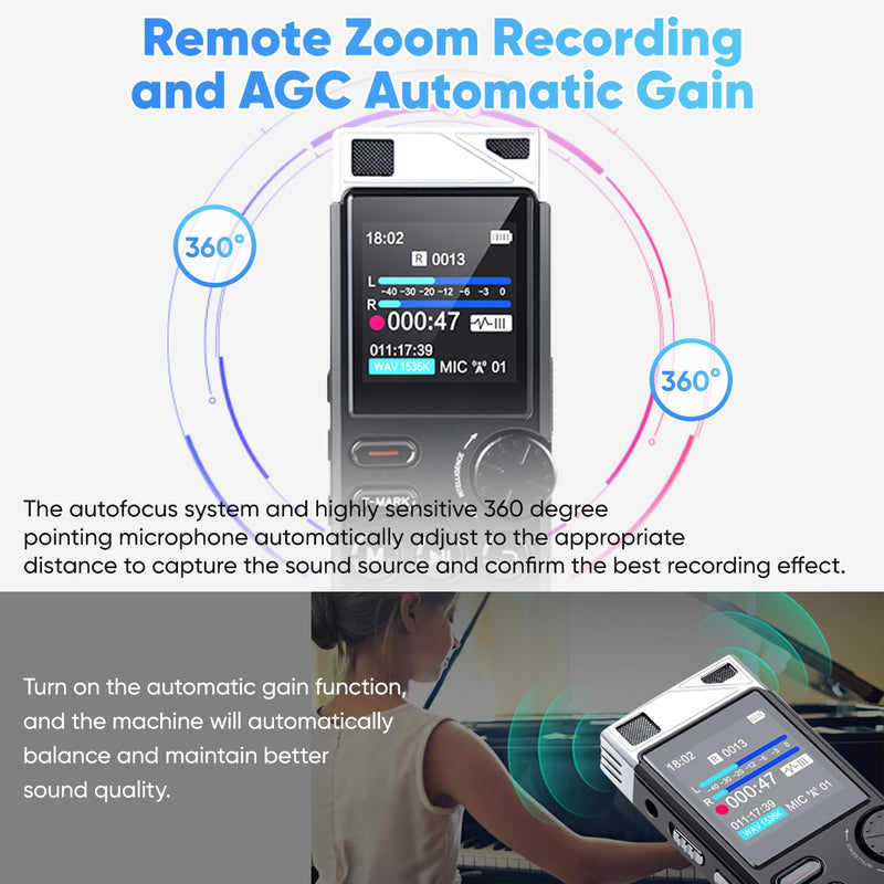 264GB High Capacity Digital Voice Recorder, Voice Activated Recorder for Lectures Meetings, Up to18000 Hours, MP3 Player, Voice Recorder with Playback
