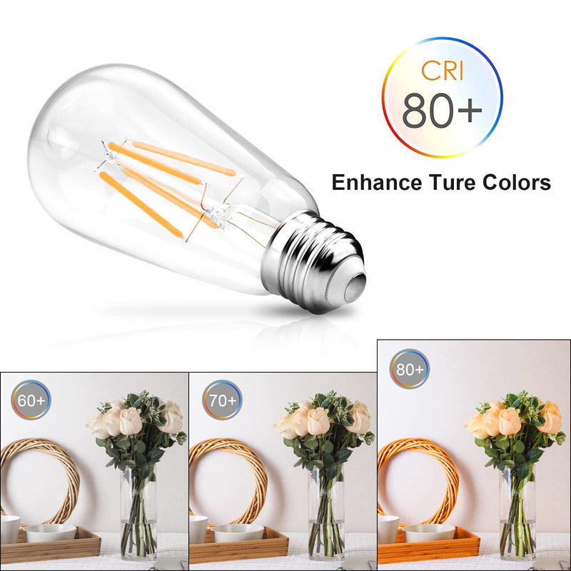 Ascher Vintage LED Edison Bulbs, 6W, Equivalent 60W, Non-Dimmable, Warm White 2700K, ST58 Antique LED Filament Bulbs with 80+ CRI, E26 Medium Base, Clear Glass, Pack of 8 8 Count (Pack of 1)
