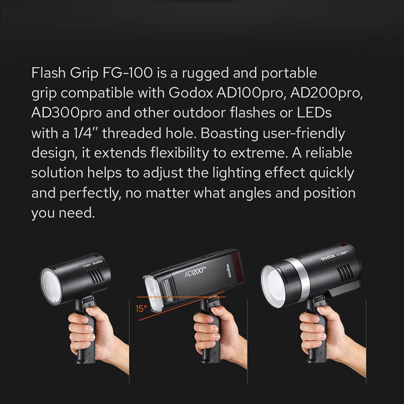 Godox FG-100 Flash Grip, Portable Bracket Handle with 1/4" Screw Speedlite Holder, Compatible for Godox AD300 Pro/AD200 Pro/AD200 Pro II/AD200/AD100Pro and Other Outdoor Flash/LED Light