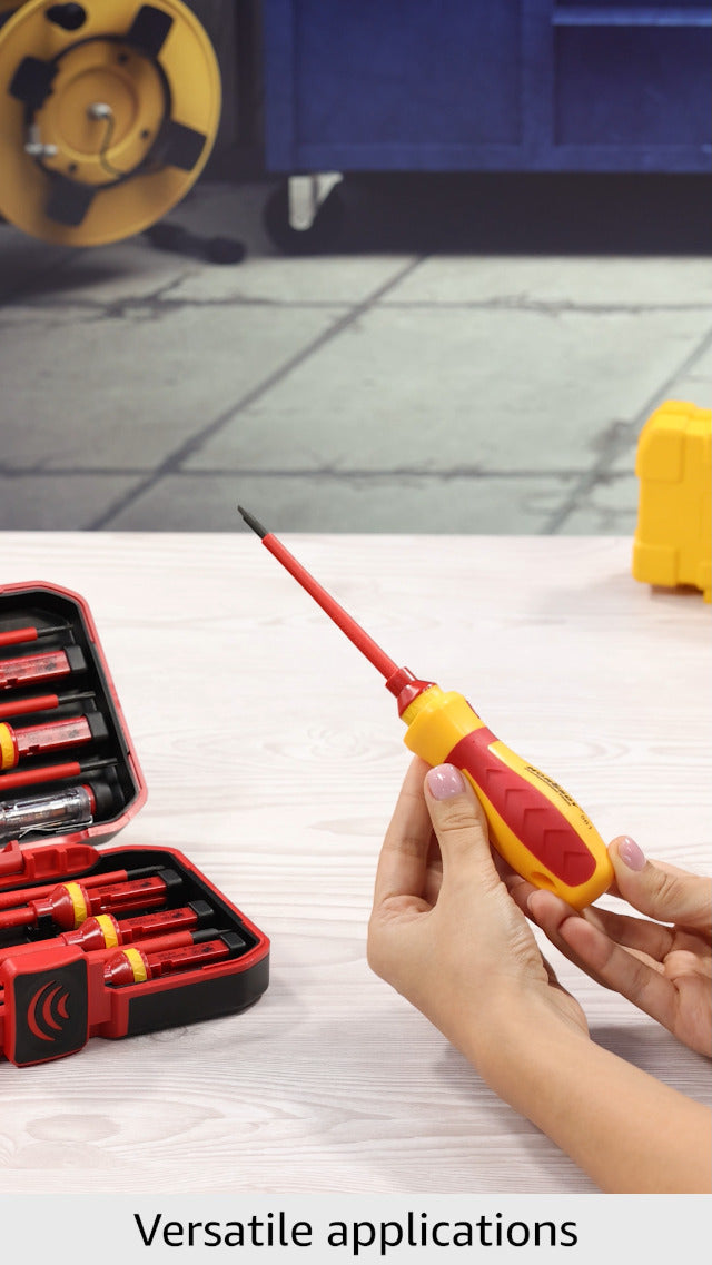 1000V Insulated Electrician Screwdriver Set - 13-Piece Professional Electrical Screwdriver Set Insulation Handle CRV Steel Magnetic Phillips Slotted Pozi Torx Tips VDE & GS Certified 13 Pcs Vde Interchangeable Pro