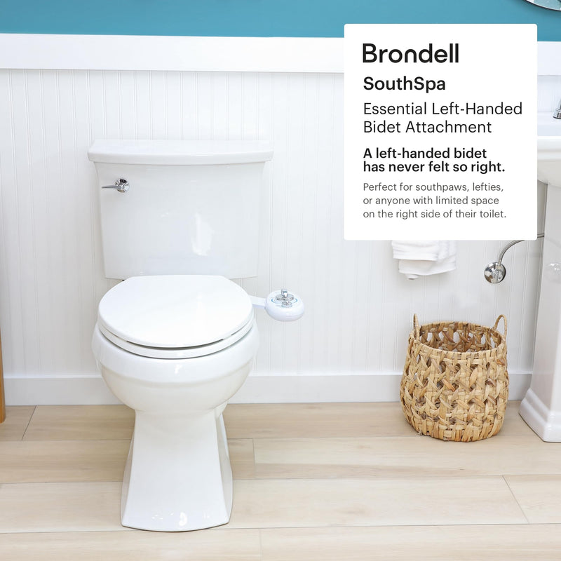 Brondell Bidet Left Hand Bidet Attachment SouthSpa Dual Nozzle - control panel on left side - Dual Positionable Nozzles for front and rear wash, LH-12