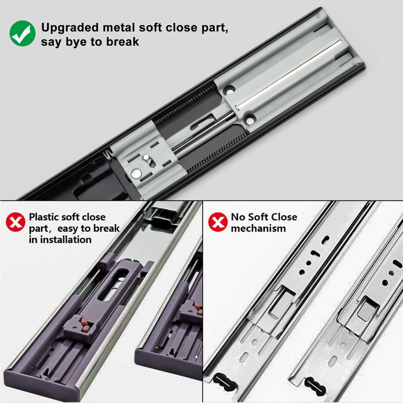 LONTAN 12 Inch Soft Close Drawer Slides Side Mount Dresser Drawer Glides 2 Pair Black 9.76" Extension Ball Bearing Heavy Duty Rails for Cabinets Drawer Hardware 100LB Capacity
