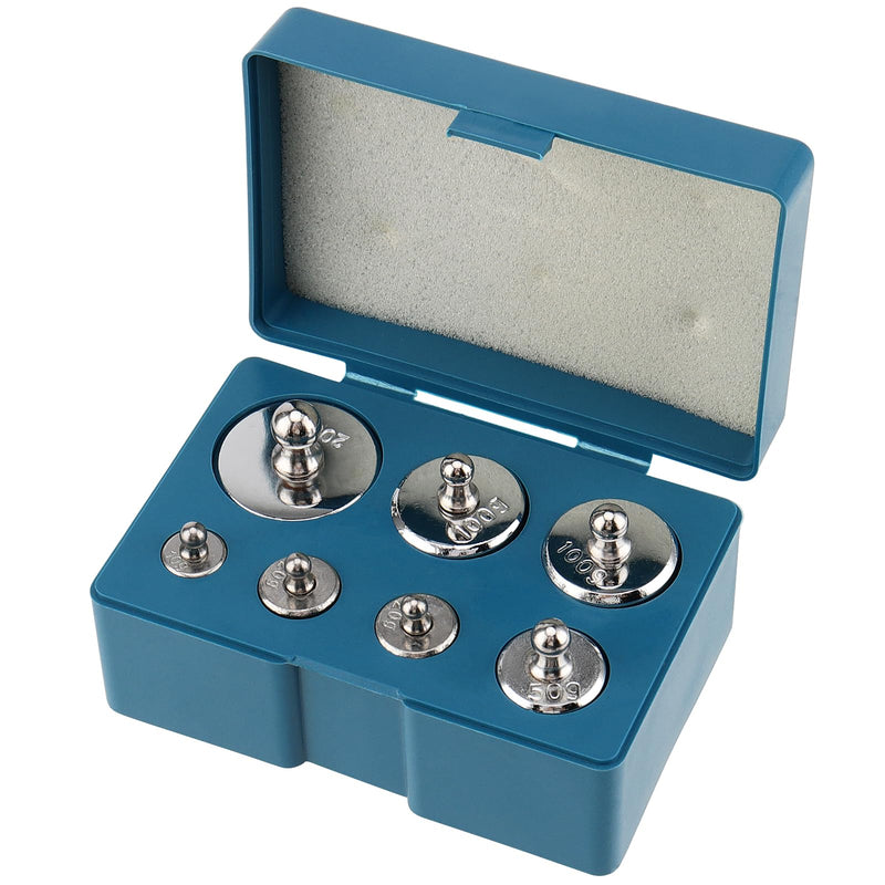 CHEUKYIU 7 pieces stainless steel calibration weights set 500g, 1 x 200g, 2 x 100g, 1 x 50g, 2 x 20g, 1 x 10g calibration weight set, with calibration weight tweezers for digital scales, laboratory, hobby