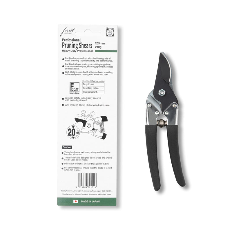 Saboten 7.9-Inch Bypass Pruning Shears, Fluorine-Coated High-Carbon Steel Blade, Ergonomic Non-Slip Grip Hand Pruner, Made in Japan, forest Originals