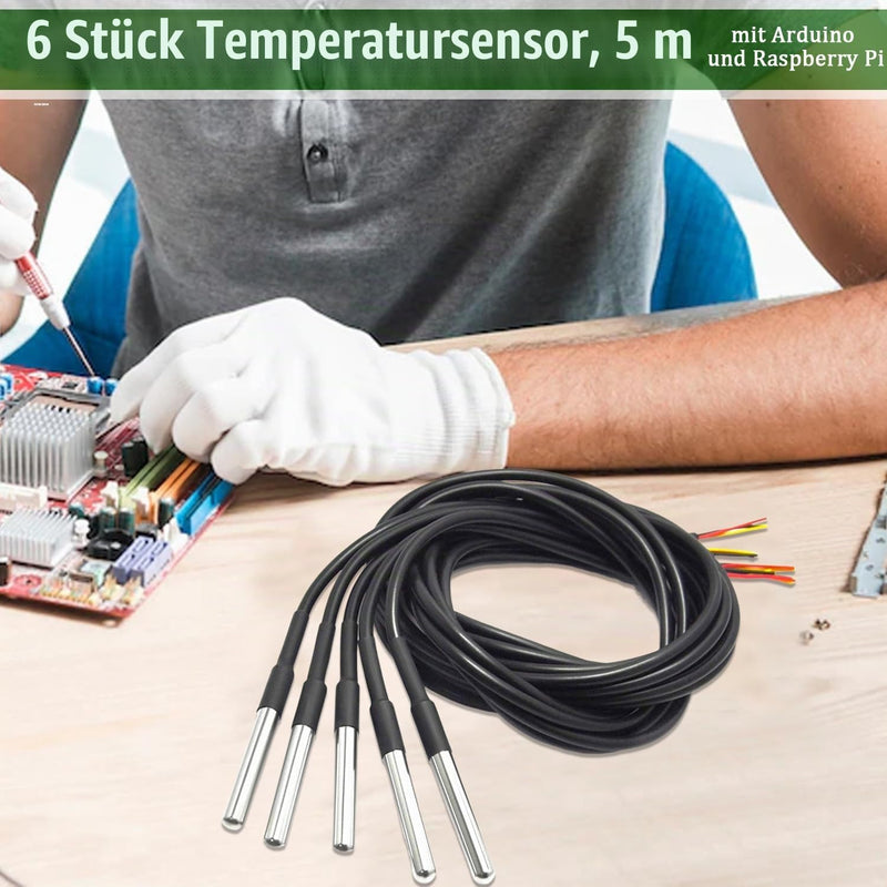Temperature Sensor 10 m Cable Waterproof Temperature Sensor Pack of 2 Digital Stainless Steel Temperature Sensor Compatible with Arduino and Raspberry Pi Compatible with Shelly 10 m temperature sensor, 2 pieces