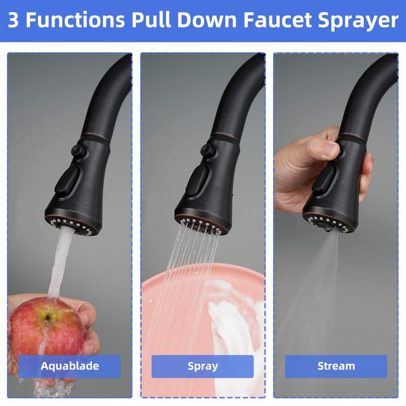 iFealClear Pull Down Kitchen Faucet Head Replacement - 3-Mode Sprayer Nozzle, Compatible with Moen, American Standard, Delta Faucets - Oil Rubbed Bronze Universal