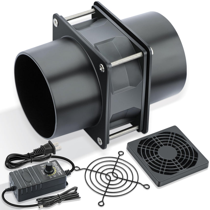 Wathai 80mm Small 12V DC Axial Exhaust Fan with AC Adapter, 3 Inch Duct Fan for Fume Extractor, Soldering Smoke, 3D Printer Enclosure, Laser Engraver Dual Ball High Airflow 80x38mm 2 duct