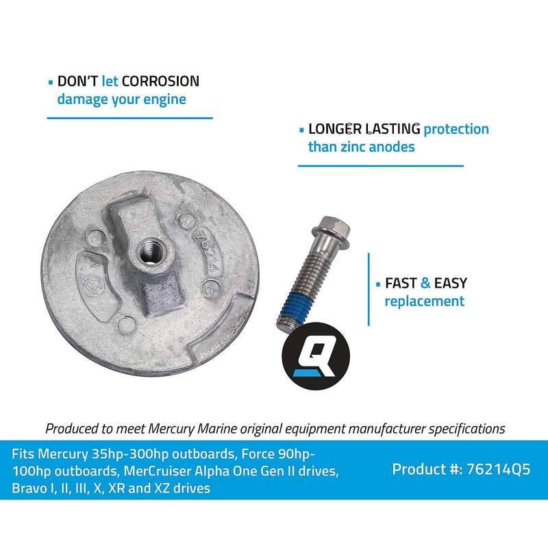 Quicksilver 76214Q5 Aluminum Anti-Ventilation Plate Anode for Mercury, Mariner, Force, and MerCruiser Outboards and Sterndrives