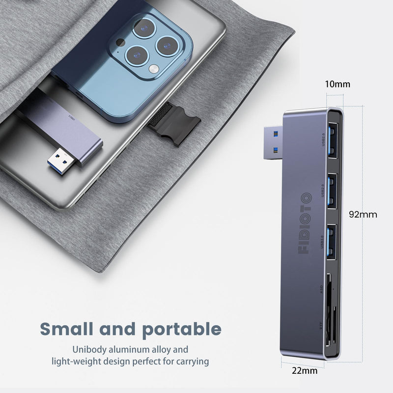 Fidioto USB A Hub, Networking Hubs Right Model 5-in-1 Adapter with 1 USB3.0 &2 USB2.0 & Micro SD/TF Card Reader, Compatible for Laptop MacBook, Chromebook, Dell, HP, Samsung, Keyboard, Mouse Etc. 5in1-Right-Gery