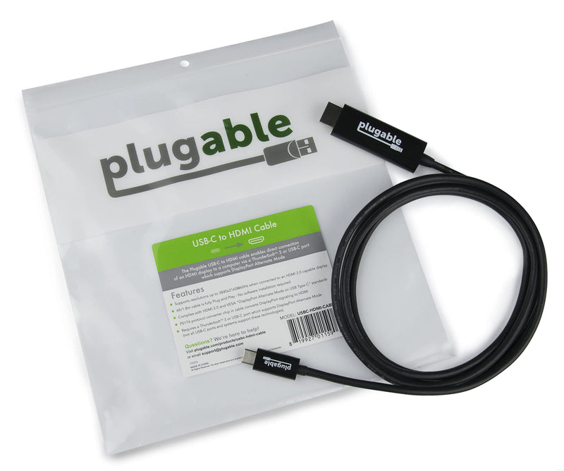 Plugable USB C to HDMI Cable 6ft / 1.8m, HDMI 2.0, USB4 / Thunderbolt Adapter for 4K Monitor, 4K 60Hz (USBC-HDMI-Cable) for iPhone 15, iPad Pro, MacBook Pro, Dell XPS, Surface Laptop - Driverless