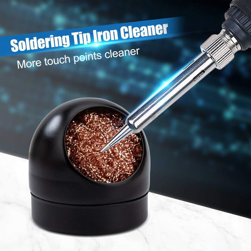Soldering Tip Cleaner Soldering Iron Tip Cleaner and Holder, Soft Wrapped Brass Tip Cleaner Kit Cleaning Wire Scrubber Cleaner (4 Brass Balls, Black)