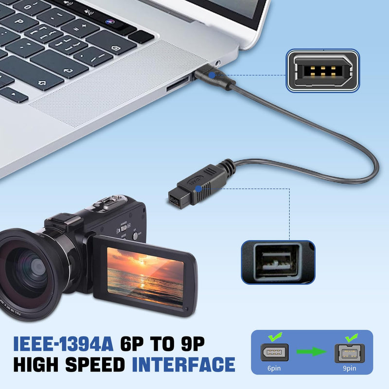 9 pin to 6 pin High Speed Firewire Cable iLink DV Cable Firewire 800 to 400 IEEE 1394 Cord for Mac Pro, MacBook(6ft, 9Pin Firewire 800 to 6Pin Firewire 400) 9 Pin to 6 Pin